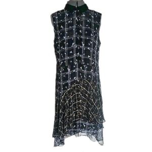 Simply Vera 90s dress size xl floral sleeveless collared sheer hilow plaid black